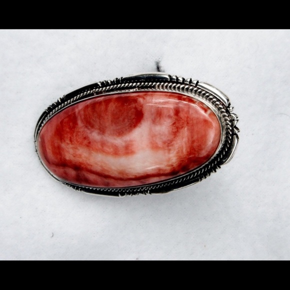 ENORMOUS red Spiny Oyster Silver Statement Ring Navajo Native American size 7 - Picture 5 of 7